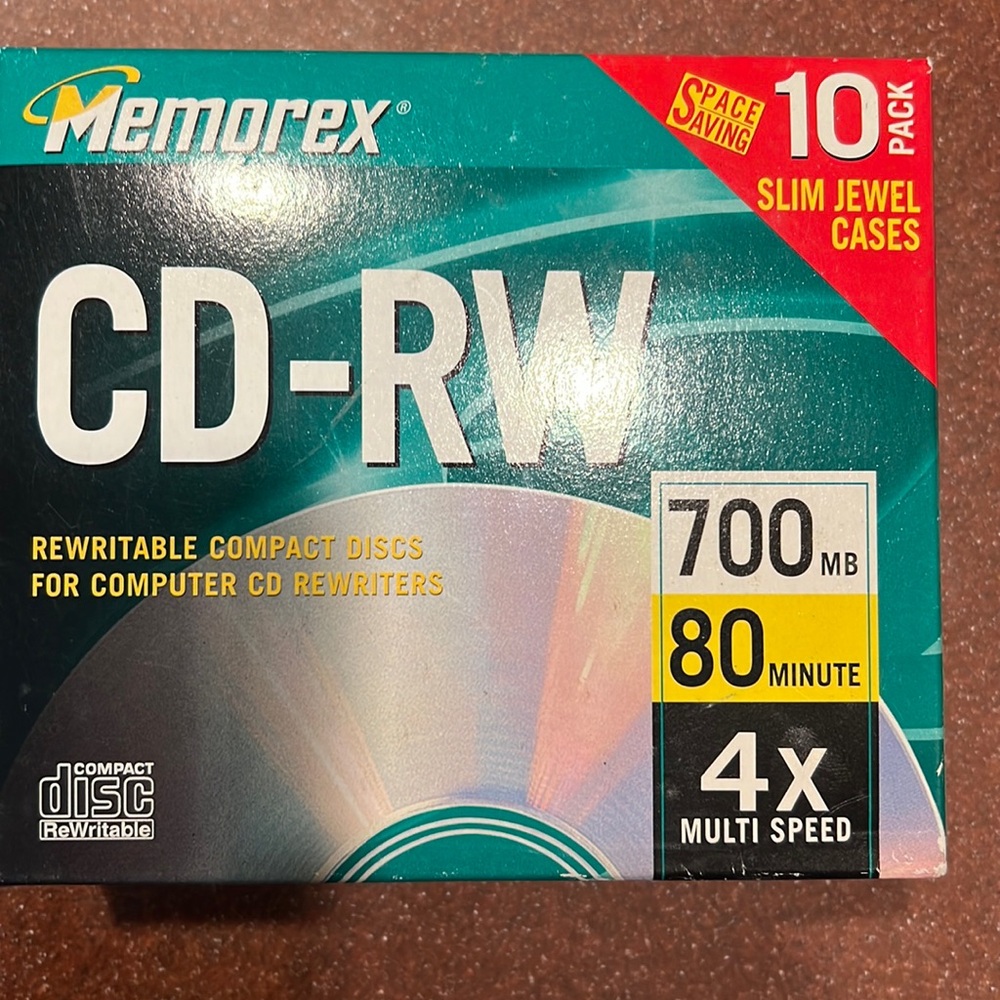 Memorex CD RW with Jewel cases. 11 of them. Plus two empty cases and 8 blanks